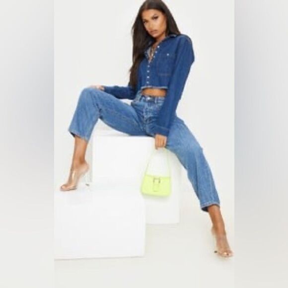 Pretty Little Thing Denim Cropped Jacket Size 10 - Picture 13 of 13